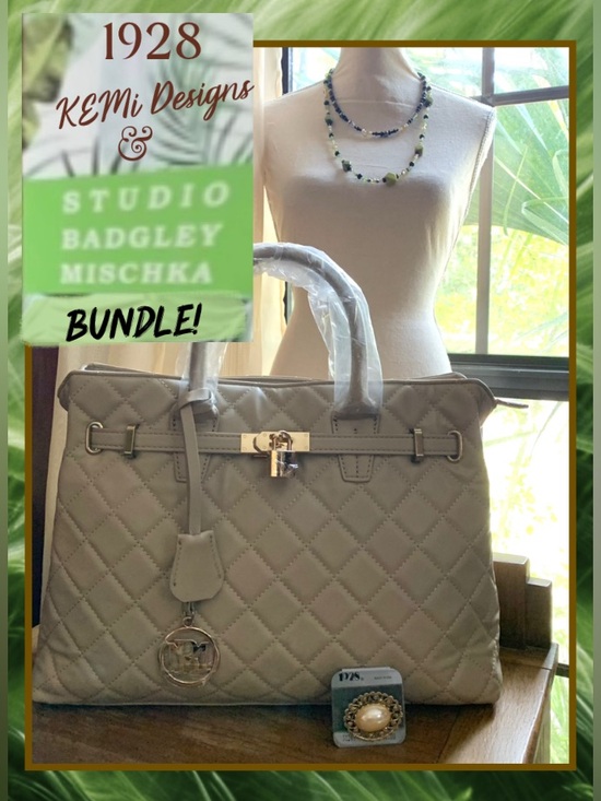 Handbags - Taupe-Beige Badgley Mishka Satchel w/FREE Brooch